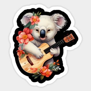 Koala Playing Guitar Floral Aesthetic Sticker